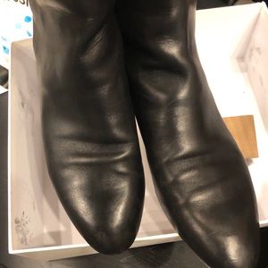 Chloe black leather booties with two gold buckles